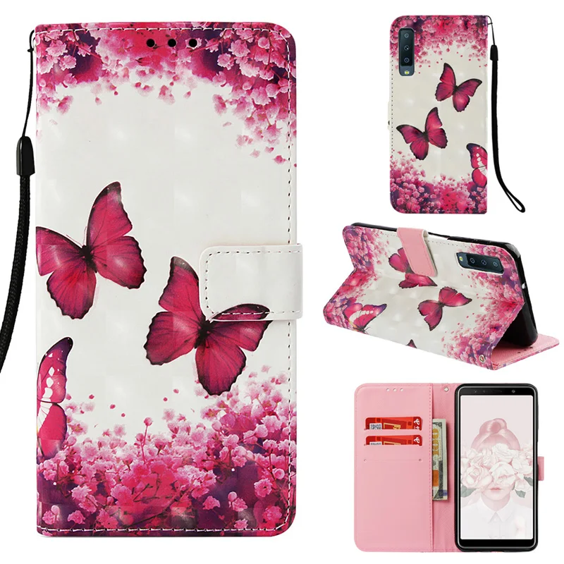 

Patterned PU Leather Soft TPU Flip Wallet Case for Samsung Galaxy A7 2018 Case Mobile Phone Bag For Samsung A750 Cover Case