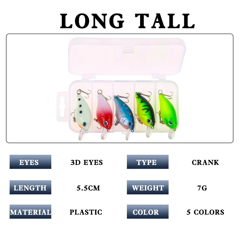 Lure Bait 5 Color Crank Hard Bait Set Color Luminous Crank Minnow Fish Bait Set 5 / Box Outdoor Fishing Gear  Accessories jooyoo