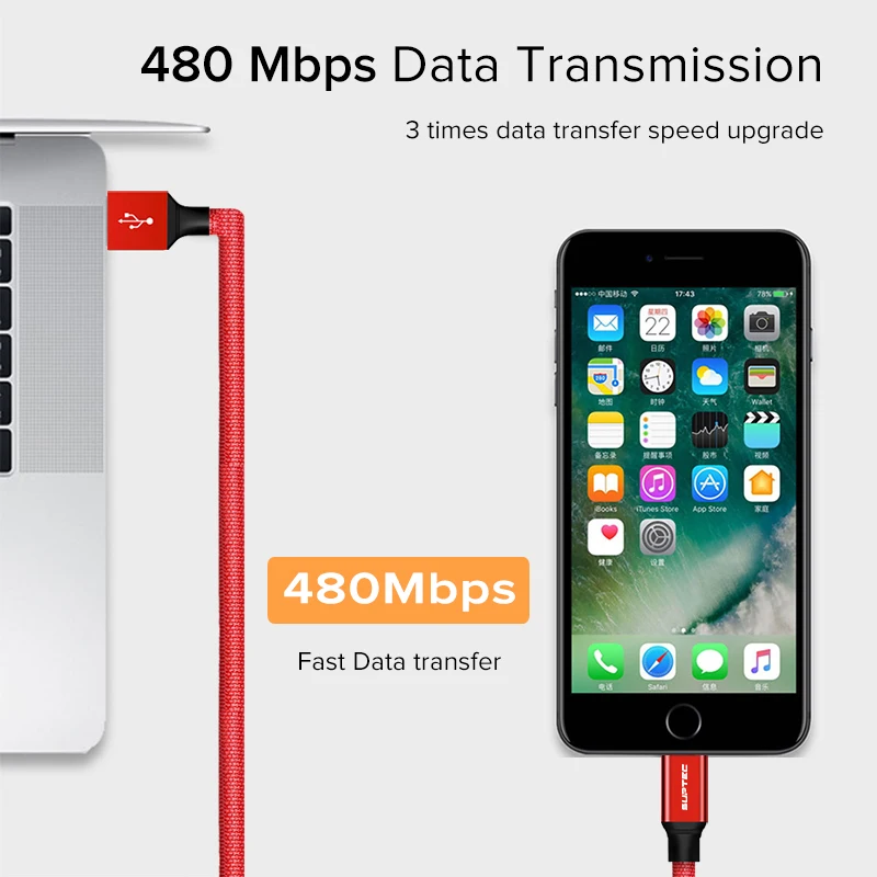 Кабель Micro USB SUPTEC 3A нейлоновый провод кабель для быстрой зарядки и синхронизации