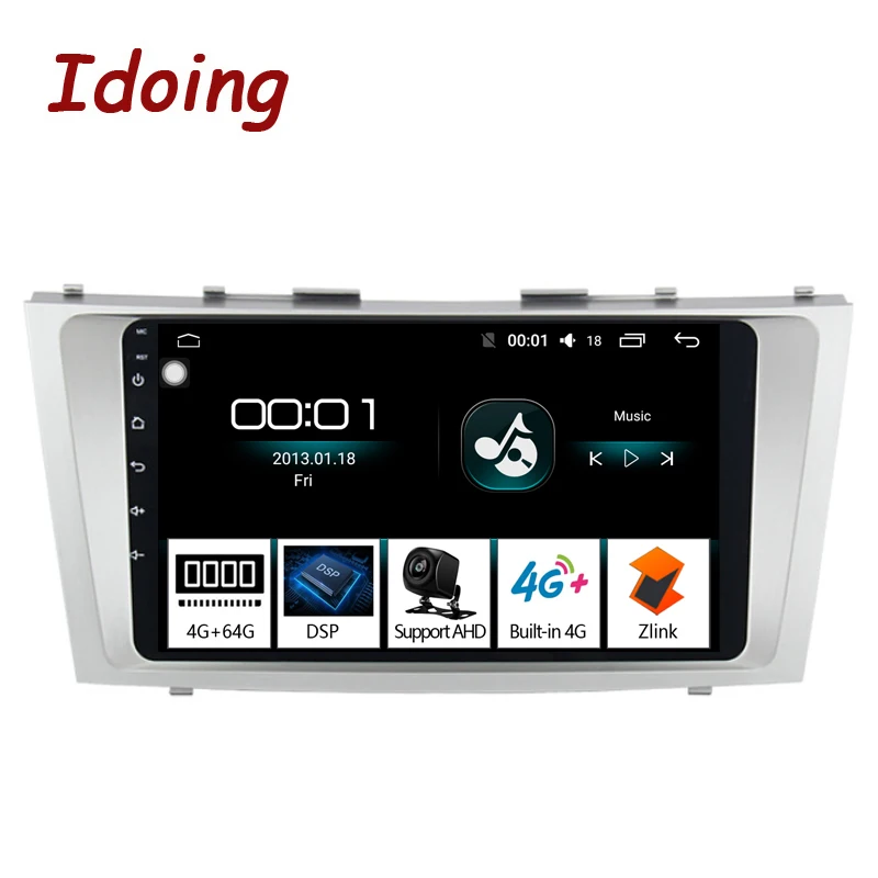 Автомобильный мультимедийный плеер Idoing 1DIN 9 дюймов 2.5D IPS DSP Android 8 1 радио GPS 4 Гб + 64