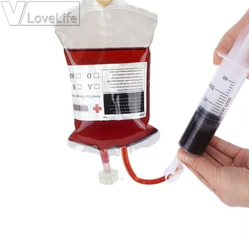 

10Pcs PVC Blood Juice Clear Food Grade Drink Bag Halloween Decor 350ml With Syringe Drink Bar Party Beverage Bag