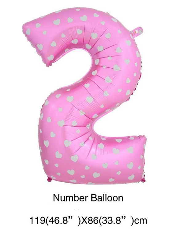 

Girl kids 2nd Birthday party wedding anniversary decoration kits 40inches pink polkadot number 2 foil balloons supplies