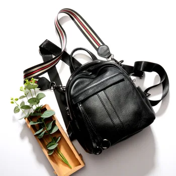 

Famous Brand black Genuine Leather Cowhide Female Backpack Girls School Bags Summer Women Shopping Backpack Multifunction