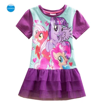 

JUXINSU Girls Short Sleeve Dress Little Pony Summer Lace Short Dress Princess Cotton Kids Cartoon Print Girl Dress LU3
