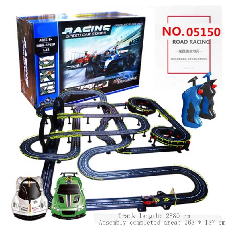 

Kids Electric Rail Car Track Railway Toy Double RC Train Sets Toys Railroad Tracks Double Racing Remote Control Toy Gift