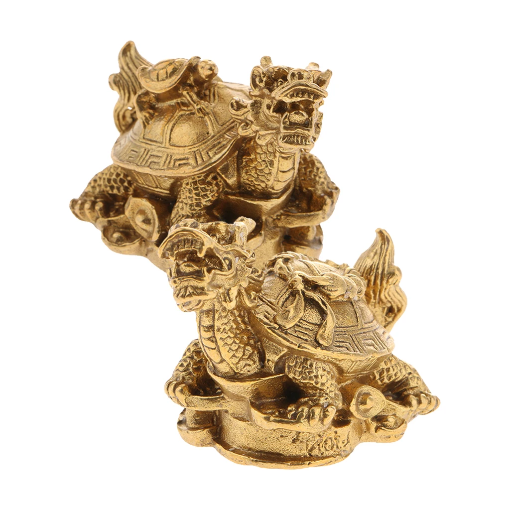 Vintage Copper Feng Shui Golden Dragon Turtle Statue Charm For Protection Fortune and Wealth Collectible Decorative Ornament