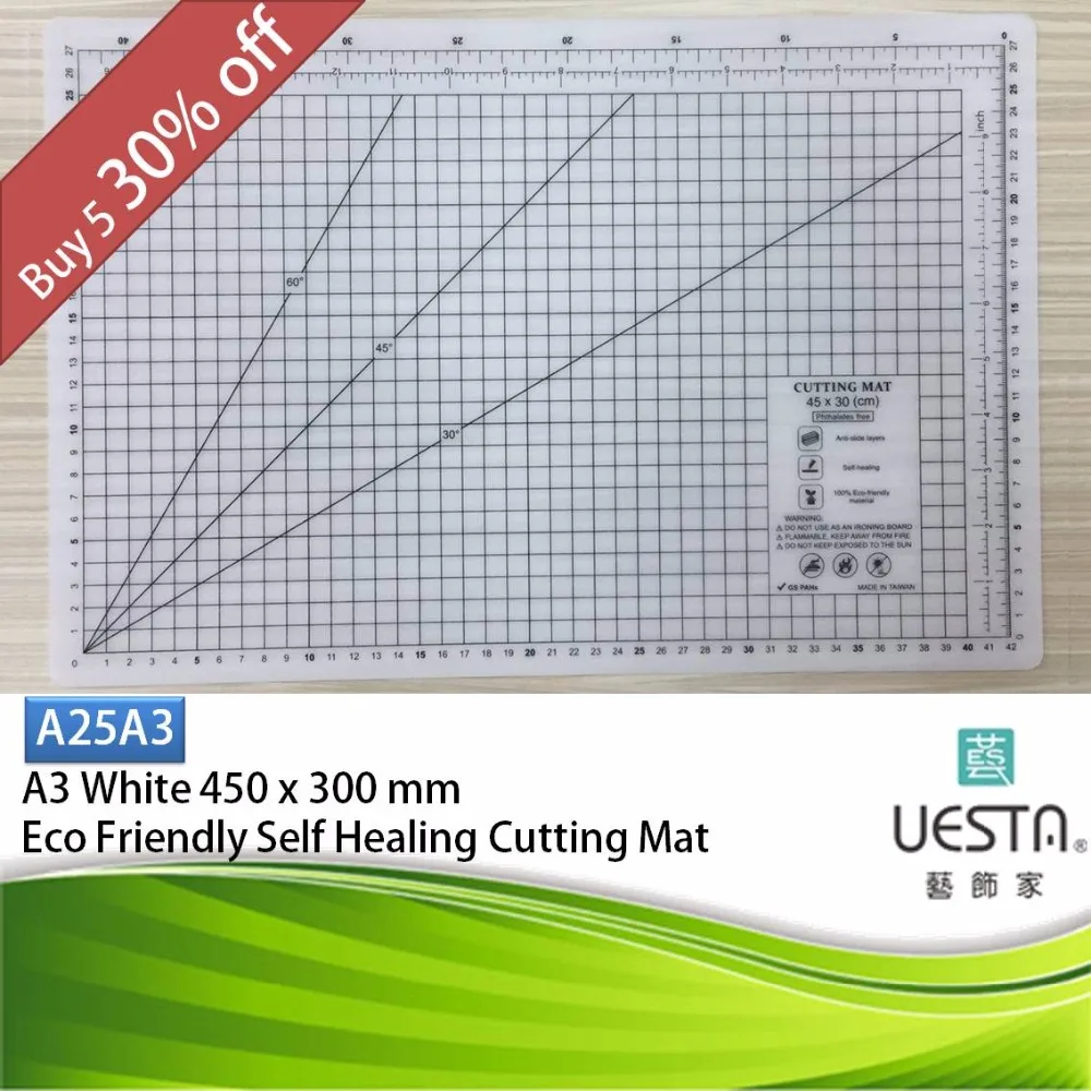 

White 2.5 mm Rectangle Self Healing Eco Friendly TPE Cutting Mat A3 45x30 cm 18x12 inch