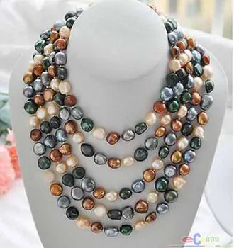 

fine jewelry 8-9mm black coffee pink green baroque freshwater pearl necklace