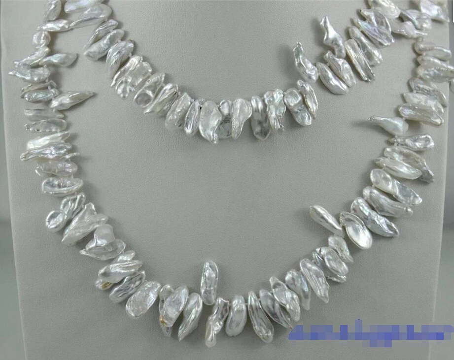 

Free shipping@@@@@ White keshi reborn pearl long necklace 35INCH 8x21mm No Metal "Handmade