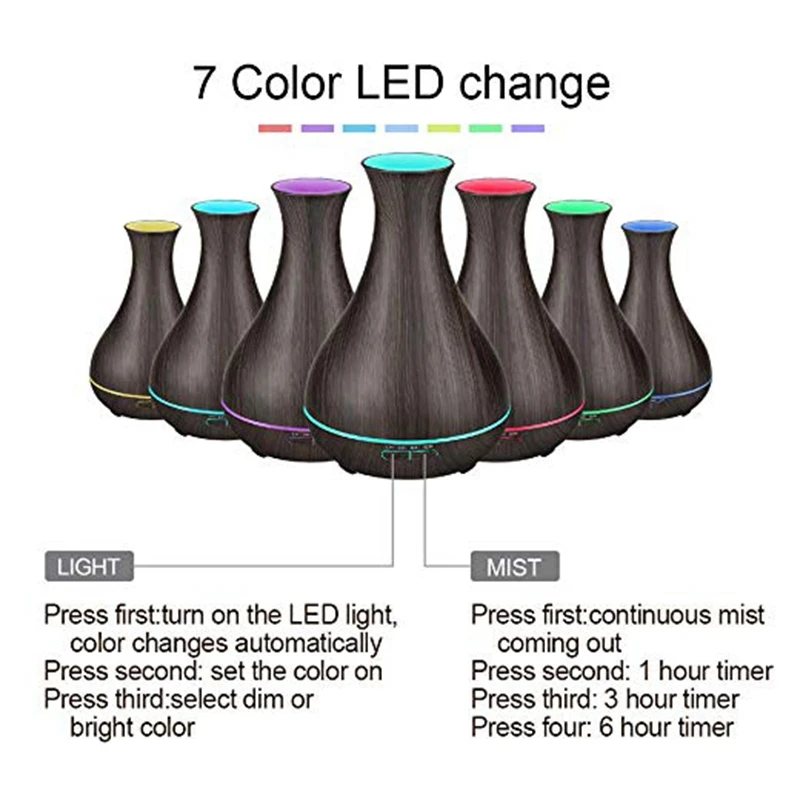 

550Ml Essential Oil Aroma Diffuser With Wood Grain Aroma Diffuser 7 Color Led Light Home Ultrasonic Air Humidifier With Au Plu