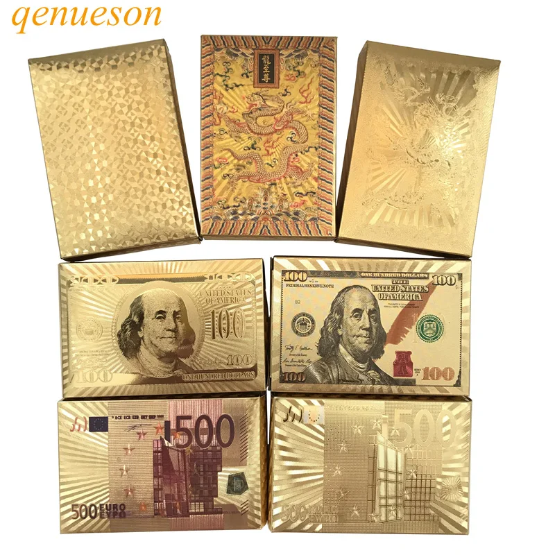 High Quality 10Sets/Lot Gold Foil Plated Texas Hold'em Plastic Playing Cards Waterproof Poker Card Board Game Wholesale qenueson