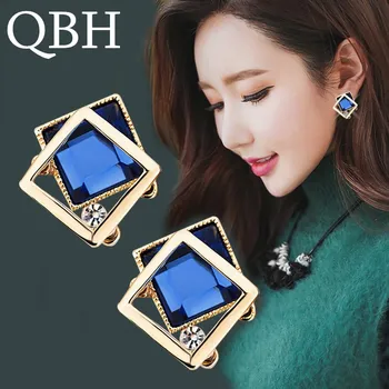 

New Fashion 3 Colors Square Crystal Gem Stud Earrings For Women Girl Wedding Jewelry Lady Temperament Rhombus Pendientes
