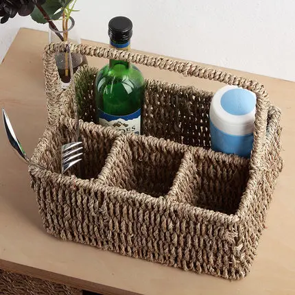 

Straw snack storage basket Separate basket, cutlery, red wine bottle holder, tea ceremony tube, remote control frame