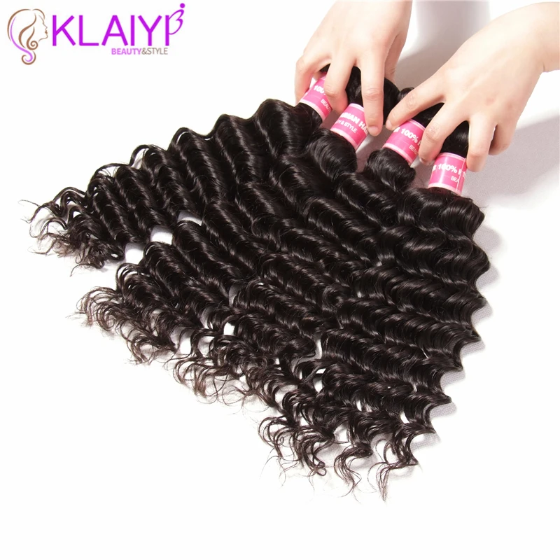 Klaiyi Hair Frontals Brazilian Hair Deep Wave Bundles With Frontal 13X4 Human Hair Lace Frontal With 4 Bundles Remy Hair Weave