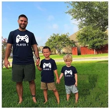 Jogador 1 jogador 2 correspondência camisas pai e filho correspondência jogos camisas playstation jogo remoto camisa pai e crianças casual t