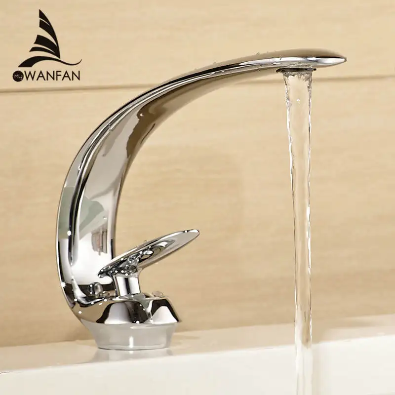 

New Unique Design Deck Mount Full Brass Bathroom Basin Faucet Single Handle Mixer Taps Chrome Finish/Black/Brush Nickel LH-17000