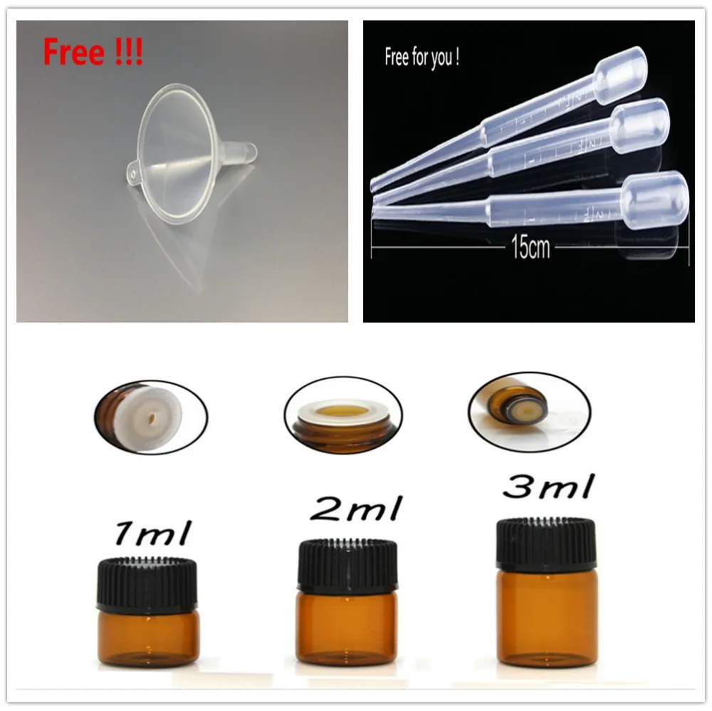 50ps 1ml 2ml 3ml cosmetic amber glass bottle Brown Glass Vials,Empty oil container screw oil
