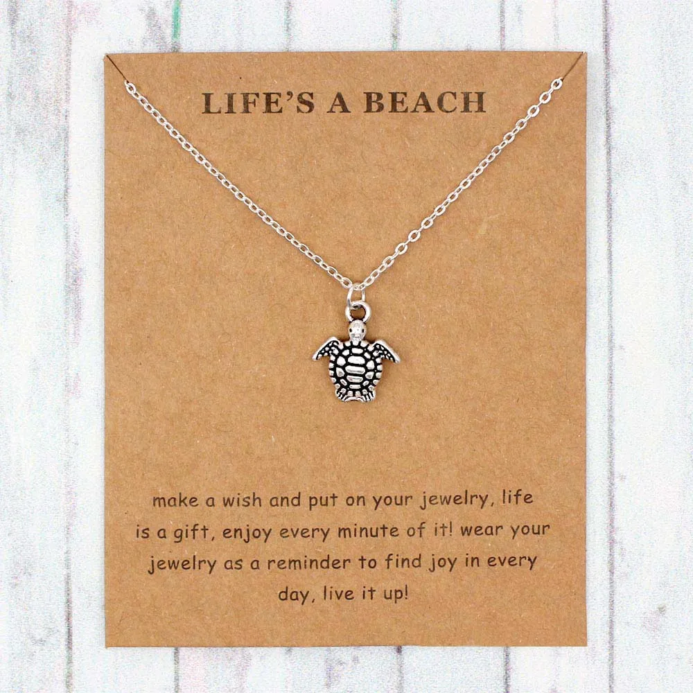 

Sea Turtle Starfish Shell Ocean Waves Fish Shark Seahorse Necklace For Women Chain Necklace Friendship Gifts With Card