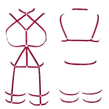 

Garter Belt Strappy Lingerie Women Triangle Frame Elastic Plus Size Punk Goth Clubs Clothing Full Body Caged Harness Bra Red