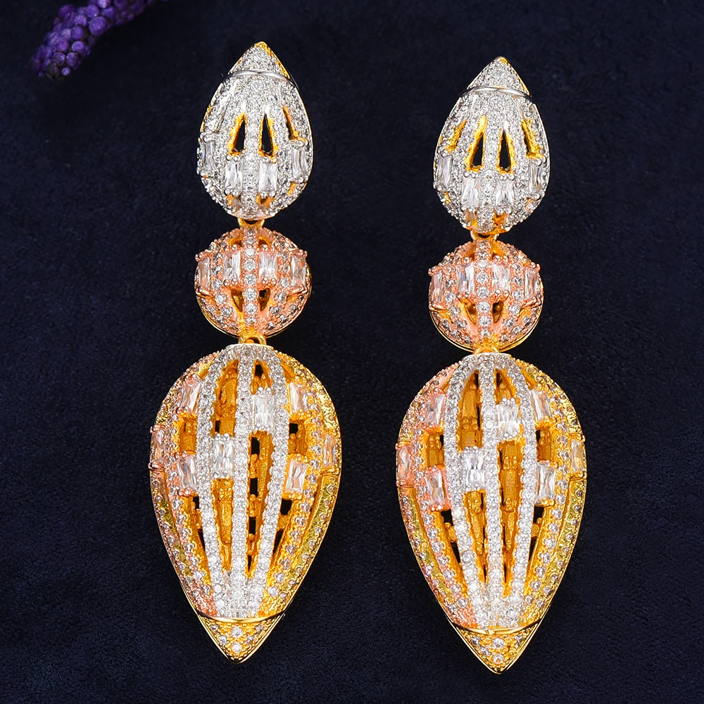 

JIMBORA Luxury Leaf Big Cubic Zircon Nigeria Big Dangle Earring For Women Wedding African Bridal Earrings boucle d'oreille femme