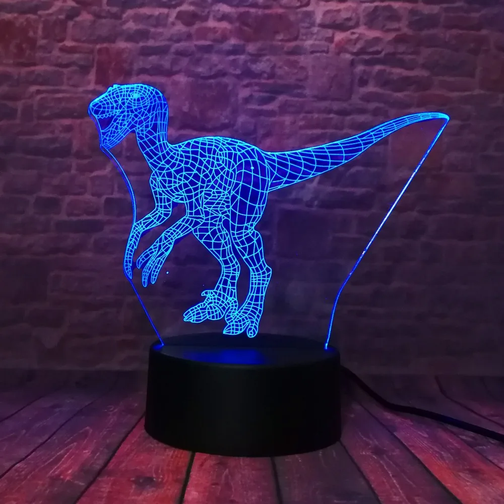 Velociraptor 3D лампы динозавра Clever синий 7 цветов светодиодный ночной Светильник для детей для маленьких мальчиков спальную комнату декор платье, платье для дня рождения, подарки на Рождество