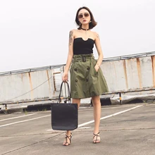 Сафари Стиль Лето Новое поступление юбка для женщин тонкий сплошной цвет зонтик юбка модная мини юбка с поясом