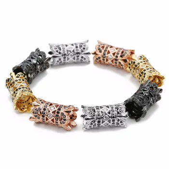 

Louleur DIY Black CZ Big Hole Spacer Beads 10x12mm Hollow Copper Crystal Beads for Jewelry Making Bracelets Findings Wholesale