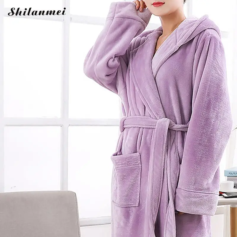 Elegant Solid Women Warm Super Soft Flannel Fleece Long Bath Robe 2018