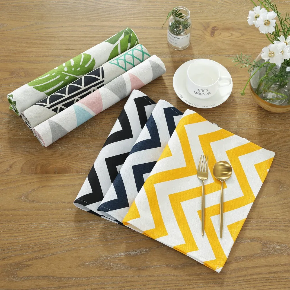 

HXCOCLS 4 PCS Ripple Print Placemat Cotton Linen Table Mat Dishware Coasters for Dinner Accessories Cup Wine Mat