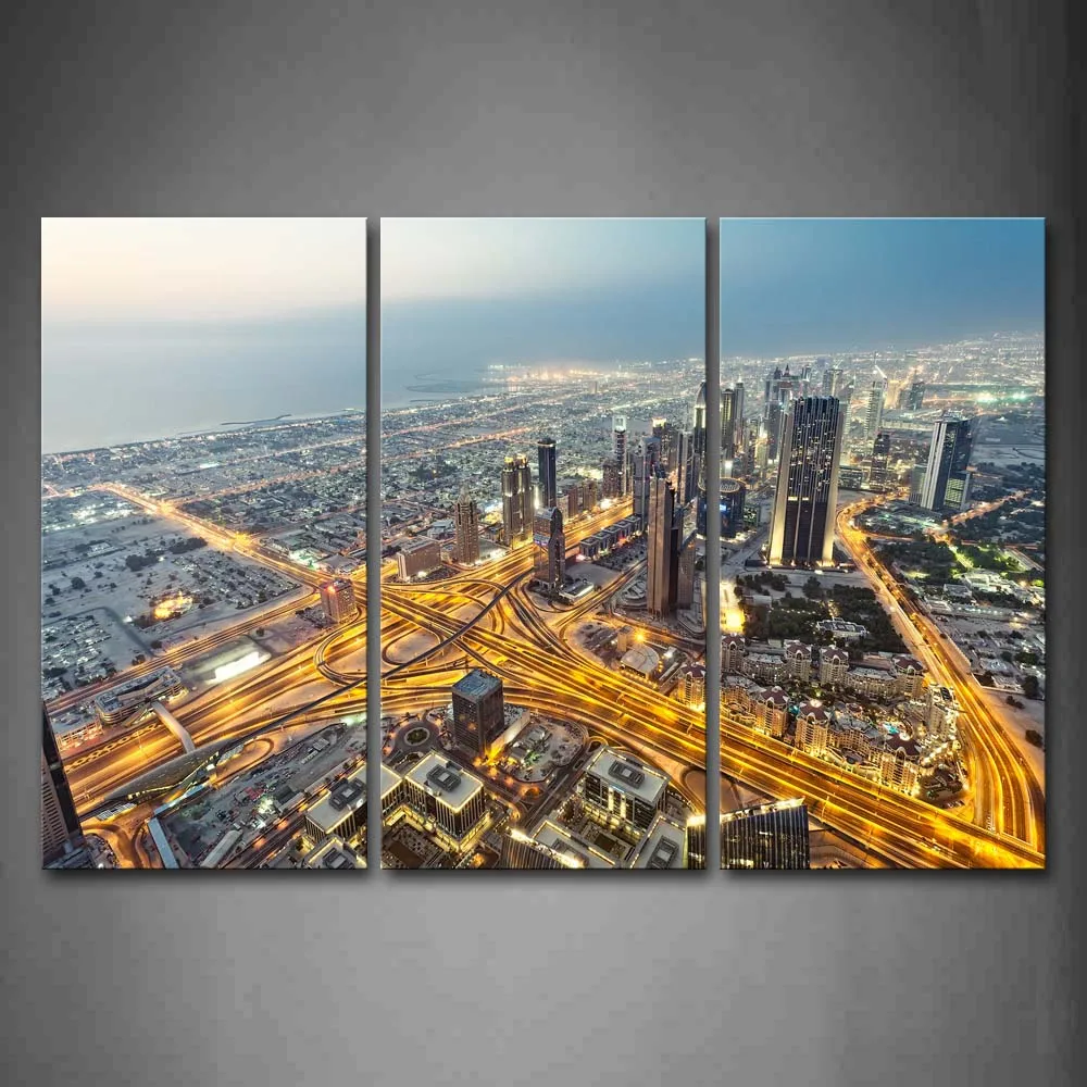 

Framed Wall Art Pictures Boom City Dubai Canvas Print City Modern Posters With Wooden Frames For Home Living Room Decor