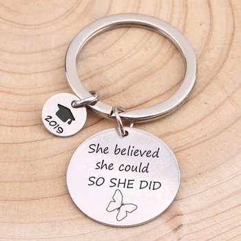 

Graduation Gift Key Chain Engraved"She Believed She Could So She Did"Motivational Jewelry Key Fob Gift To Friend Student 2019