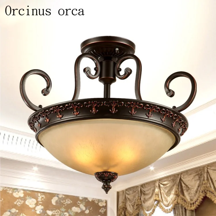 

American Rural Antique Iron ceiling lamp living room corridor bedroom lamp modern simple glass chandelier free shipping