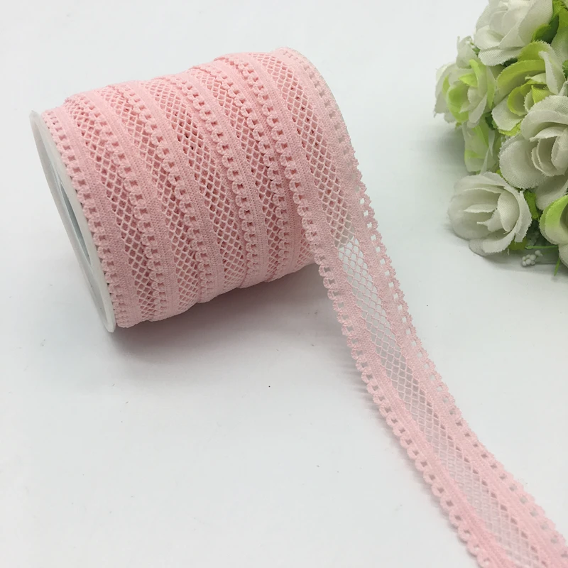 

5yards/lot 5/8"(16mm) Pink Bilateral Lace Grid Fold Over Elastic Spandex Lace Band Ties Hair Accessories Lace Trim