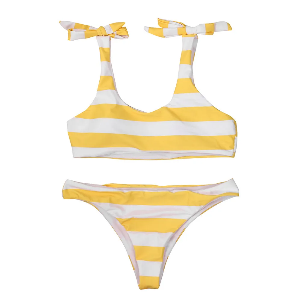 

SAGACE Sexy Tie Knot Front Bikinis Women Push Up Swimsuit Bikini Set Bandage Swimwear Yellow Bathing Suit 2019 Swimming Suit