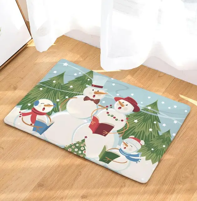 Christmas Bath Mat Printed Suede Carpet Shower Bathroom Mat Kitchen