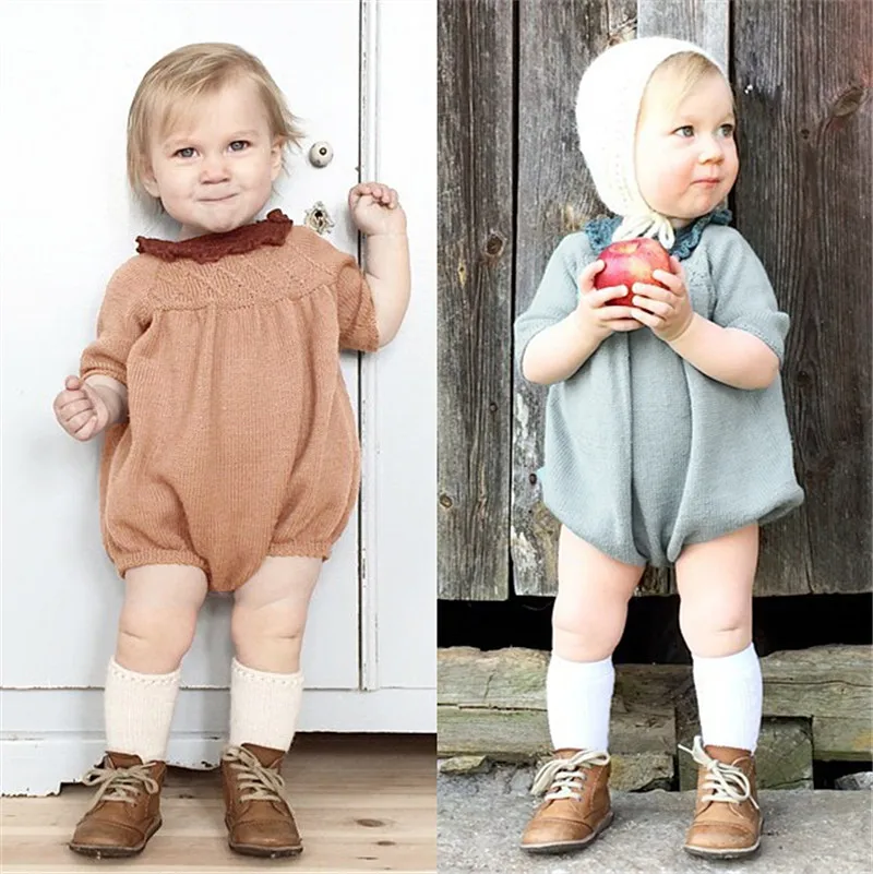 Осенне-зимний детский комбинезон для маленьких девочек, одежда для маленьких девочек Вязаный комбинезон для малышей, Детский свитер детский костюм пляжного типа с пузырями, теплый