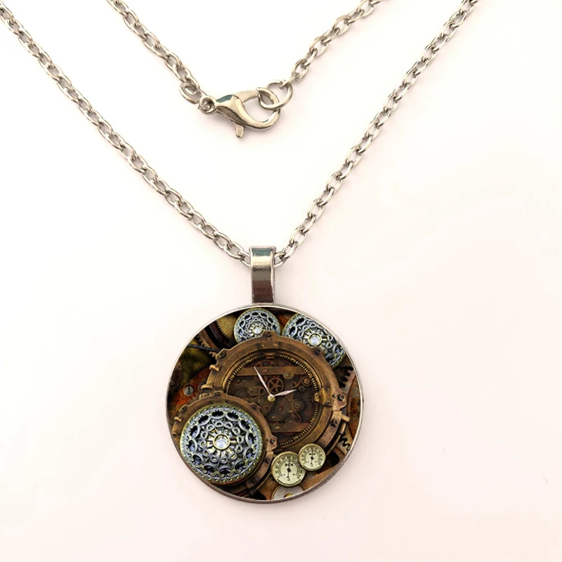 

Mechanical Watch Fashion Jewelry Gifts For Women round Crystal Glass Pendant Necklaces Accessories gift