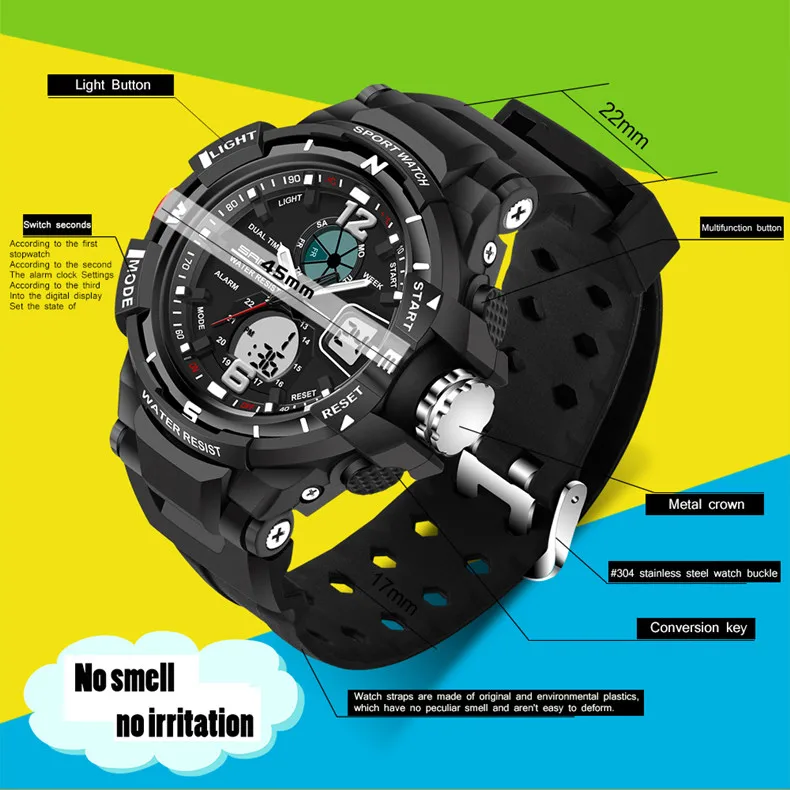 Новая мода бренд SANDA детские часы спортивные светодио дный светодиодный цифровой кварцевые часы мальчик девочка студент multi-function часы