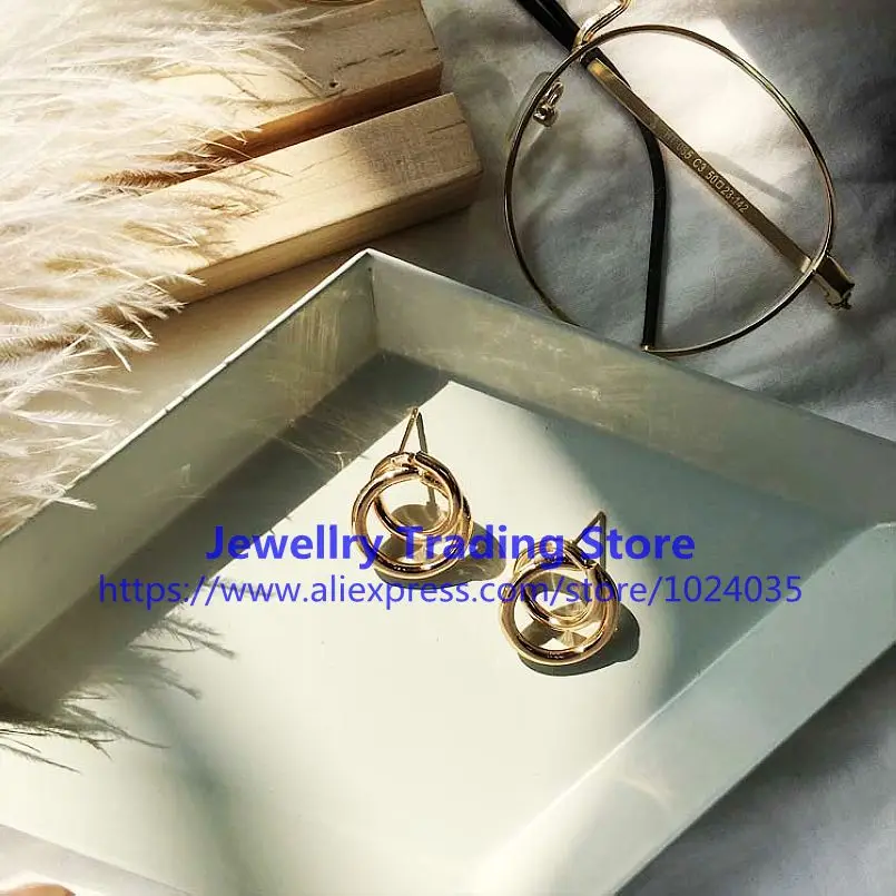 gold 300 пара/лот Лидер продаж модное популярное модель серьги сплава Классические красивые женские серьги отличный подарок eh17121507 - Окраска металла: gold