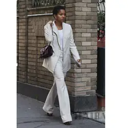 Для женщин торжественной элегантный белый тонкий формальные tight 2 шт. топы и Штаны бизнес комбинезоны костюм