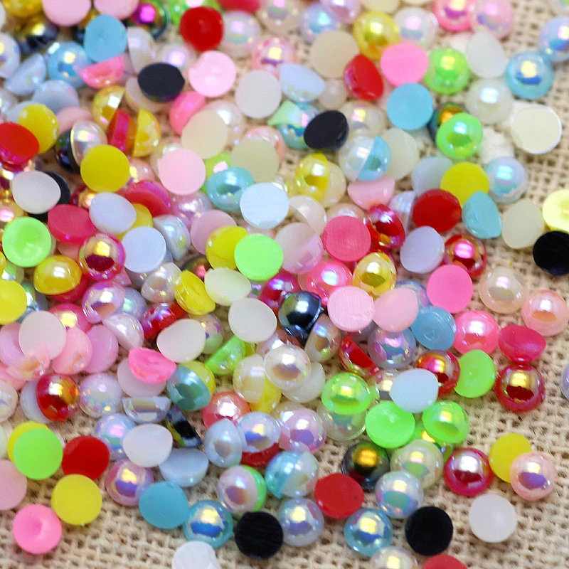 

2000pcs/bag Mix AB Color Craft ABS Resin Flatback Half Round Pearls Flatback Scrapbook Beads For Jewelry DIY Craft Beads Pearls