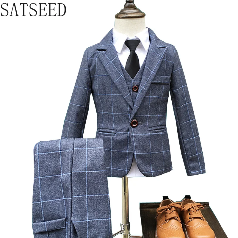 

2019 Spring and Autumn Boy Suit Set Flower Children's Plaid Suit for 3-8 Years Old