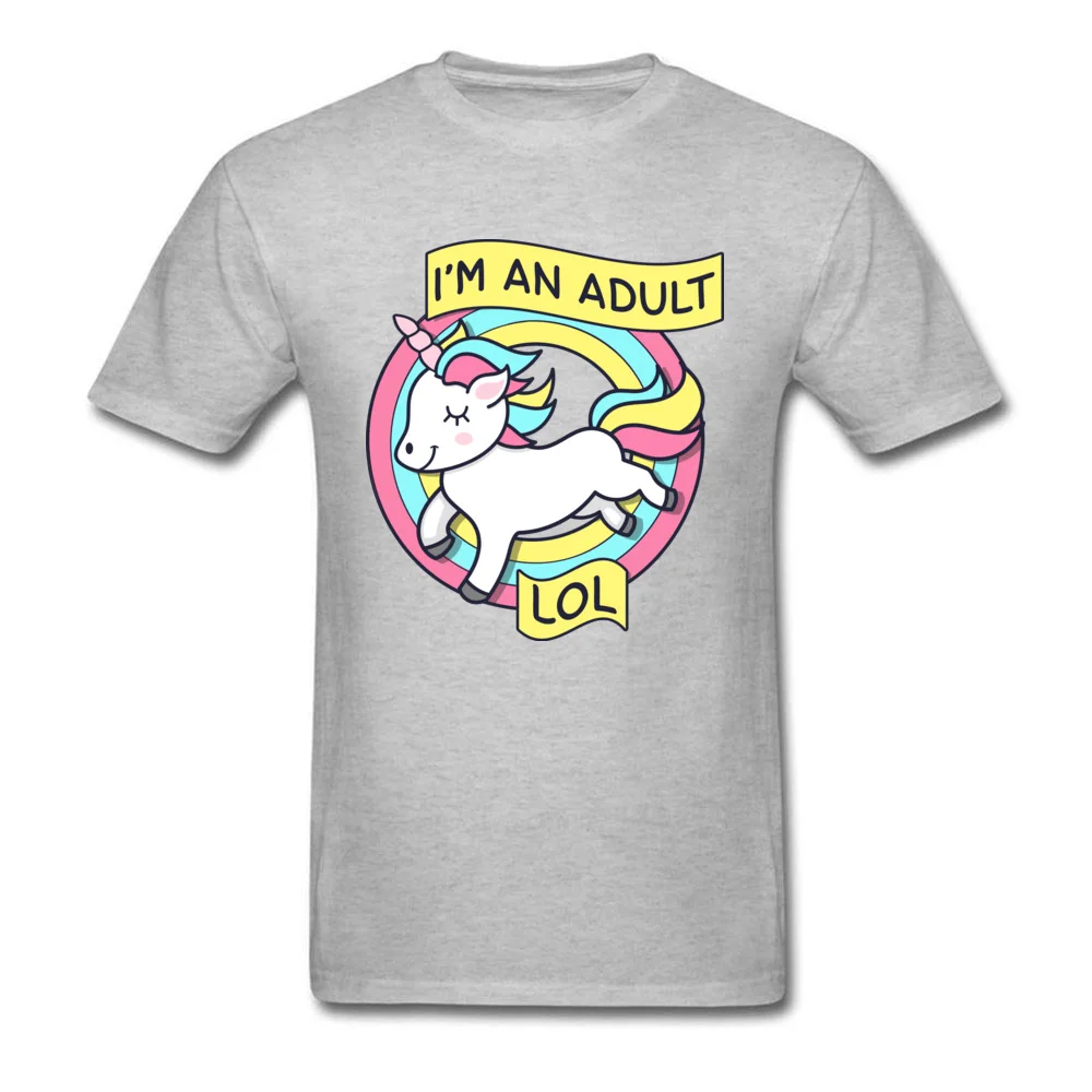 Unicorn Im An Adult Top T-shirts Newest Short Sleeve Geek Pure Cotton Crewneck Men Tops Shirts Comics Tee-Shirts Summer Unicorn Im An Adult grey