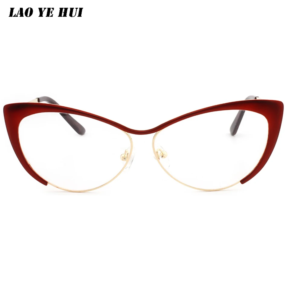 LAO YE HUI, оправа, очки без диоптрий, прозрачные линзы, оптическая близорукость, кошачий глаз, металлические очки, оправа для очков для женщин и мужчин - Цвет оправы: c1
