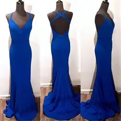 Синие платья русалки подружки невесты 2019 высокого качества эластичные атласные длиной в Пол, с открытой спиной сексуальные свадебные