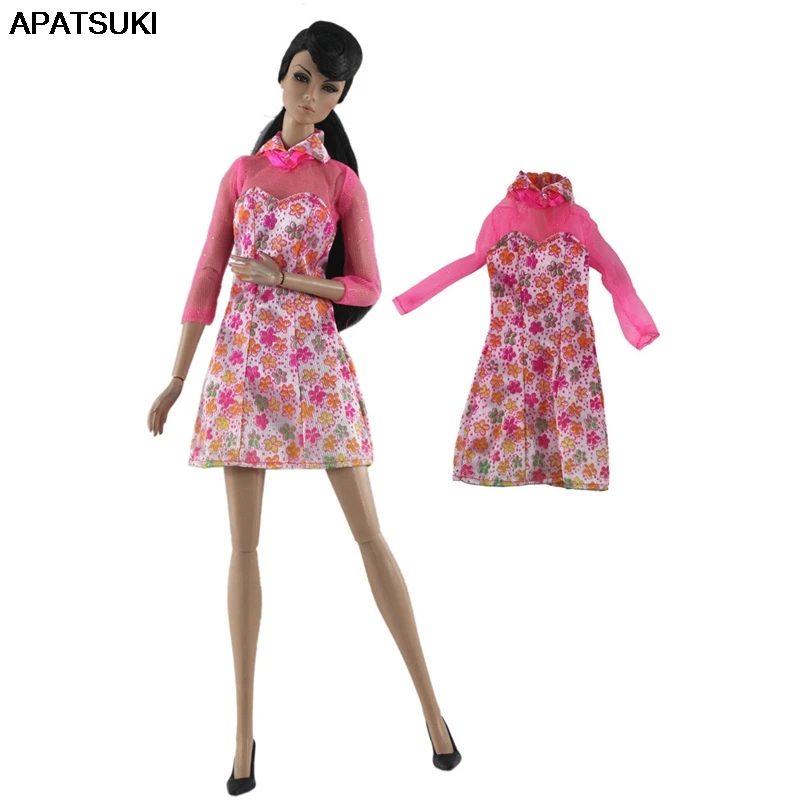 

Pink Floral Fashion Dress For Barbie Doll Clothes Outfits Short Gown For Barbie Dollhouse 1/6 Doll Clothes 1:6 Doll Accessories