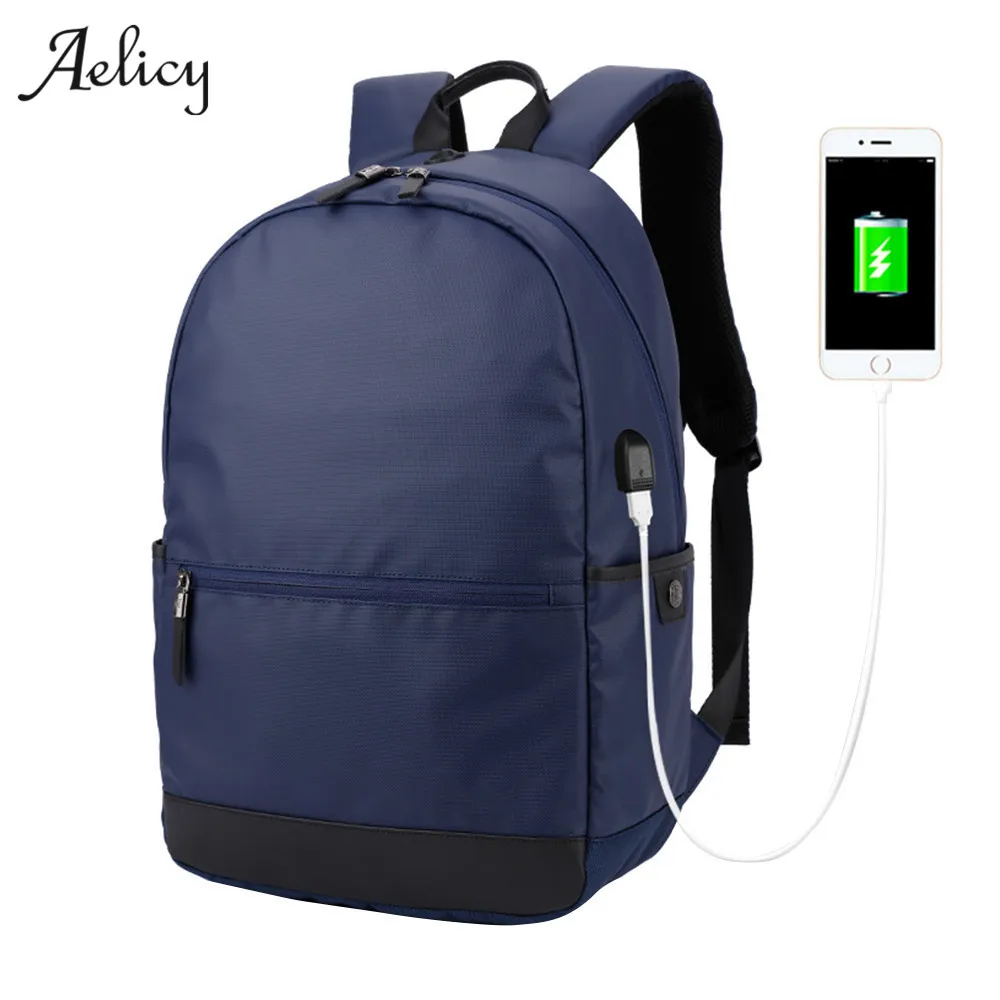 

Aelicy Fashion Men Backpacks Oxford Zipper Bag Business Bag USB charge travel bag student computer bag