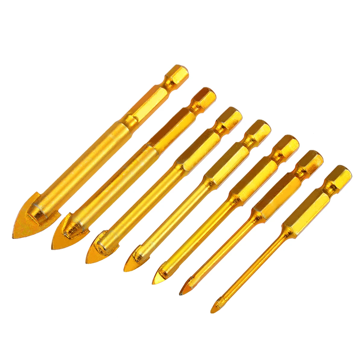 7pcs/set Gold 1/4" Hex Shank Porcelain Ceramic Tile Tungsten Carbide Glass Drill Bits Set 3/4/6/8/10/12mm