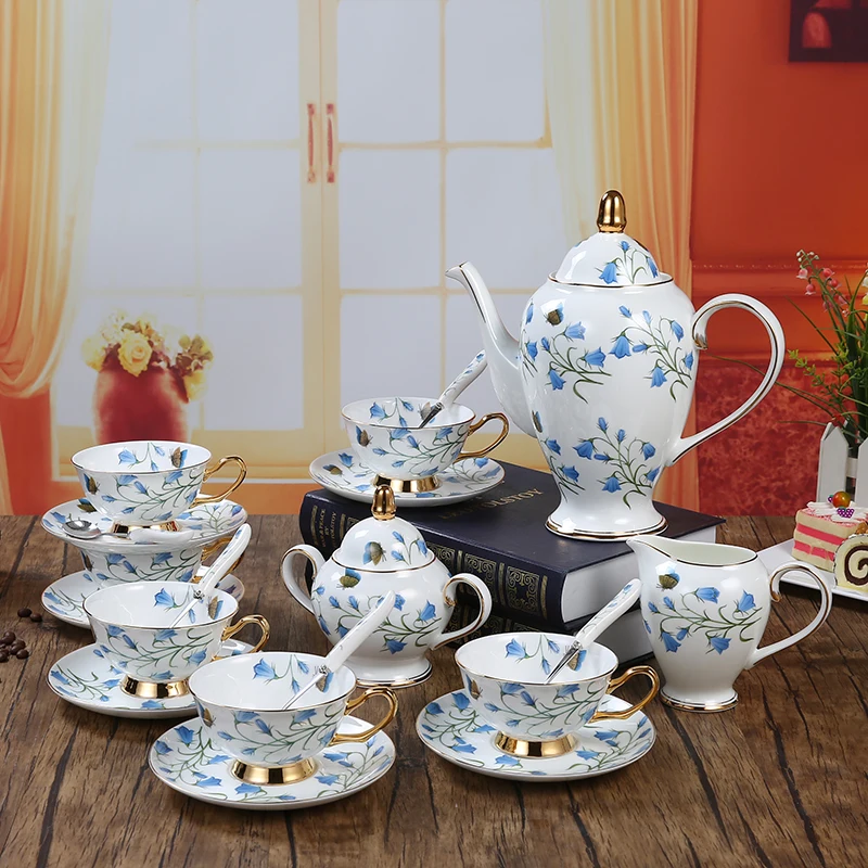 

European-style Ceramic Coffee Sets Bone China Coffee Pot Cups Saucers Set 15 Pcs Sets China Porcelain Tea Set Free Shipping