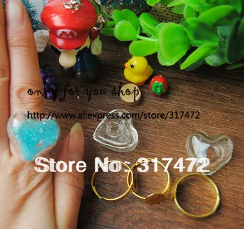 

50sets 20MM Heart Glass Bubble Pendant&Ring base DIY Glass Vial pendant ring Glass Liquid Bubble Ring